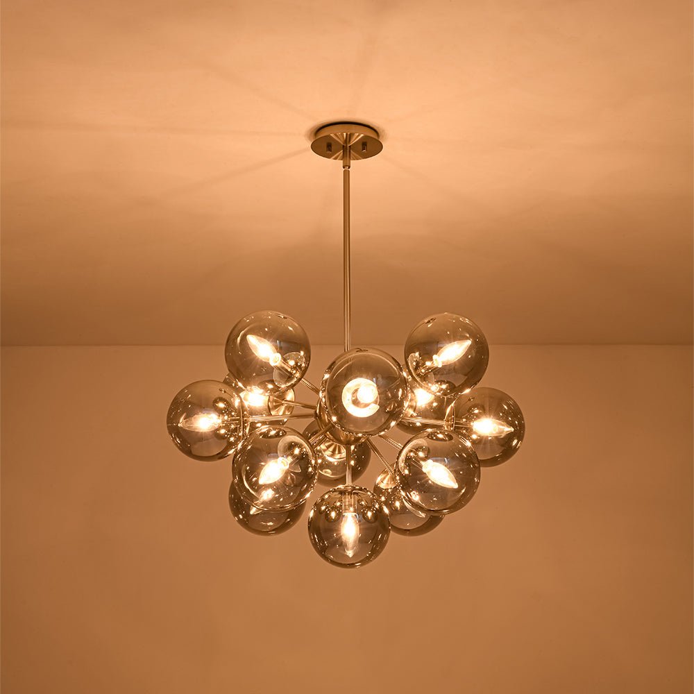 Sputnik Hanglamp 13 Lichts Gerookt Glas Messing Nikkel 60cm E12 Woonkamer Eetkamer Slaapkamer Entree Sunburst Chandelier Dimbaar | Sansoti