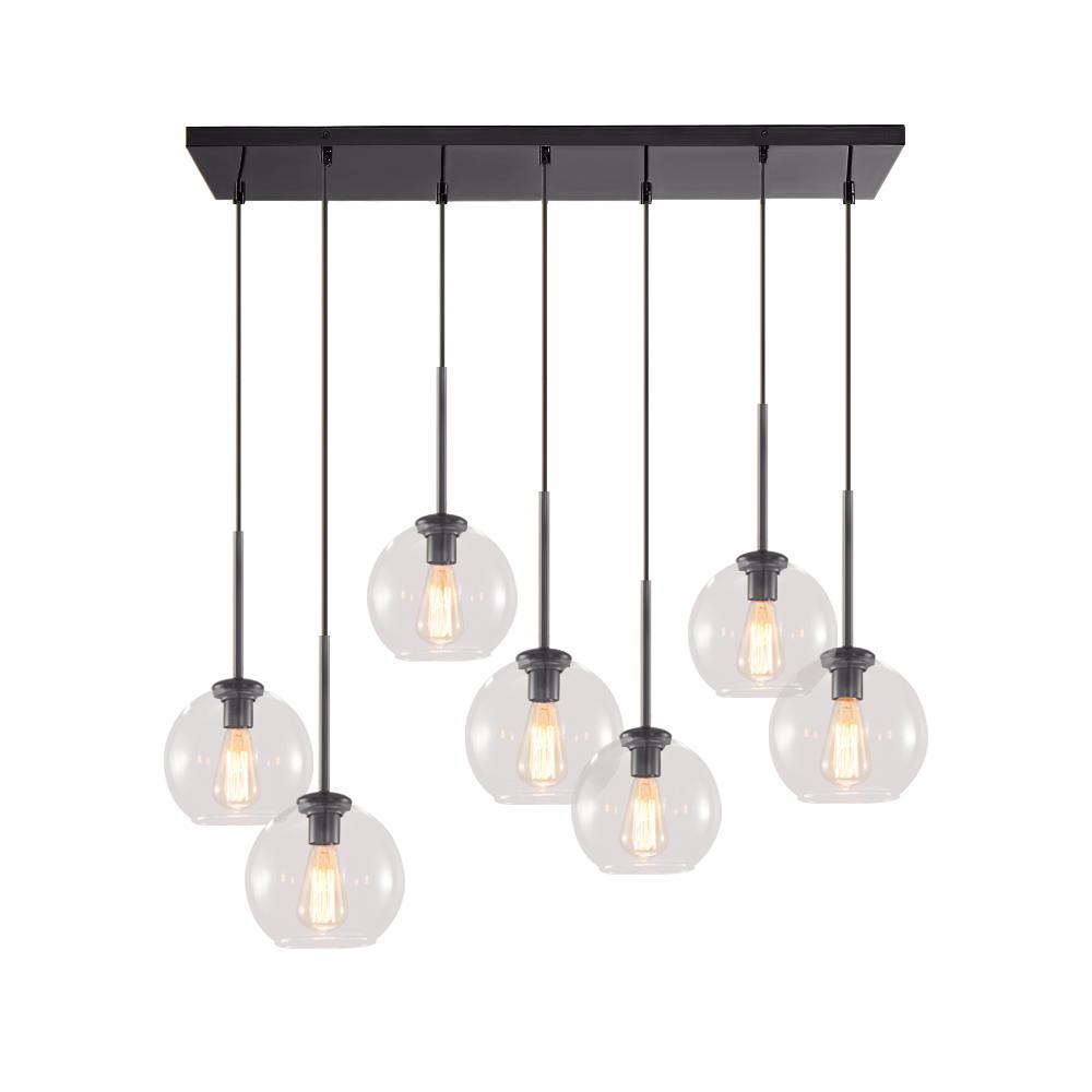 Glazen Bollen Hanglamp Keukeneiland 7 Lichts Messing Zwart 90cm Cluster Eetkamer Woonkamer Rechthoekig Verstelbaar E26 Mid-Century | Sansoti