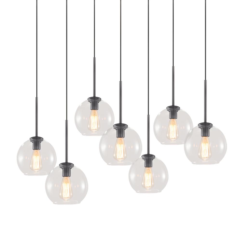 Glazen Bollen Hanglamp Keukeneiland 7 Lichts Messing Zwart 90cm Cluster Eetkamer Woonkamer Rechthoekig Verstelbaar E26 Mid-Century | Sansoti