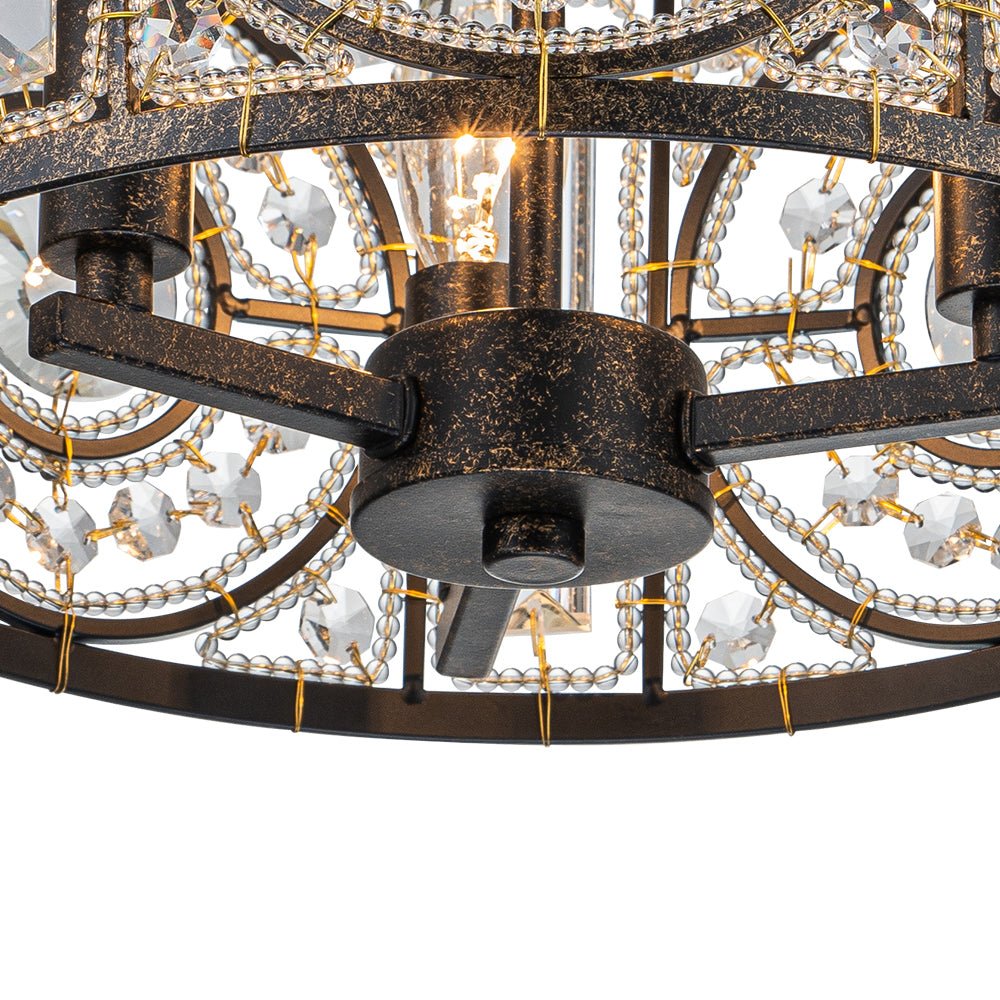 Kristallen Plafondlamp Zwart Goud 30cm 3 Lichts Vintage Drum E12 Woonkamer Eetkamer Slaapkamer Entree Badkamer Marokkaans Luxe | Sansoti