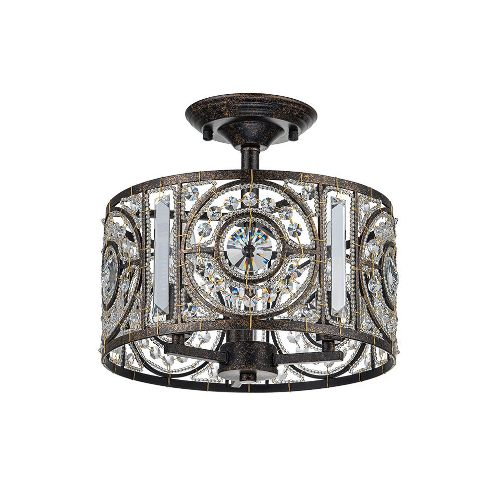 Kristallen Plafondlamp Zwart Goud 30cm 3 Lichts Vintage Drum E12 Woonkamer Eetkamer Slaapkamer Entree Badkamer Marokkaans Luxe | Sansoti