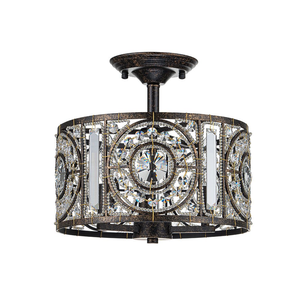 Kristallen Plafondlamp Zwart Goud 30cm 3 Lichts Vintage Drum E12 Woonkamer Eetkamer Slaapkamer Entree Badkamer Marokkaans Luxe | Sansoti