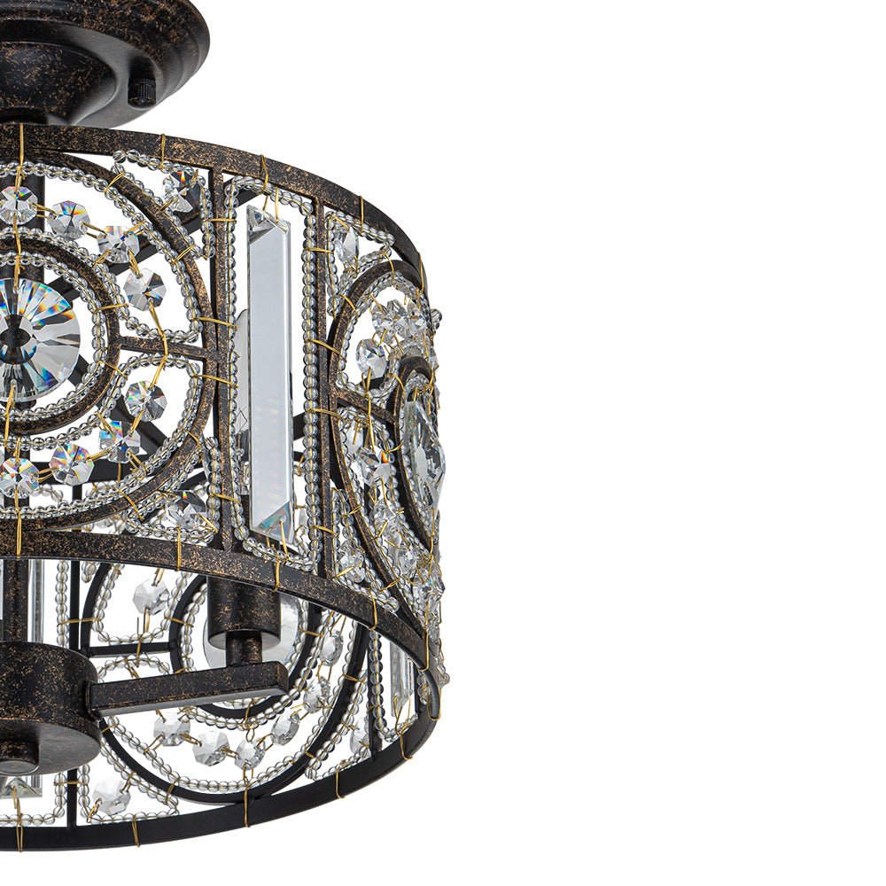 Kristallen Plafondlamp Zwart Goud 30cm 3 Lichts Vintage Drum E12 Woonkamer Eetkamer Slaapkamer Entree Badkamer Marokkaans Luxe | Sansoti