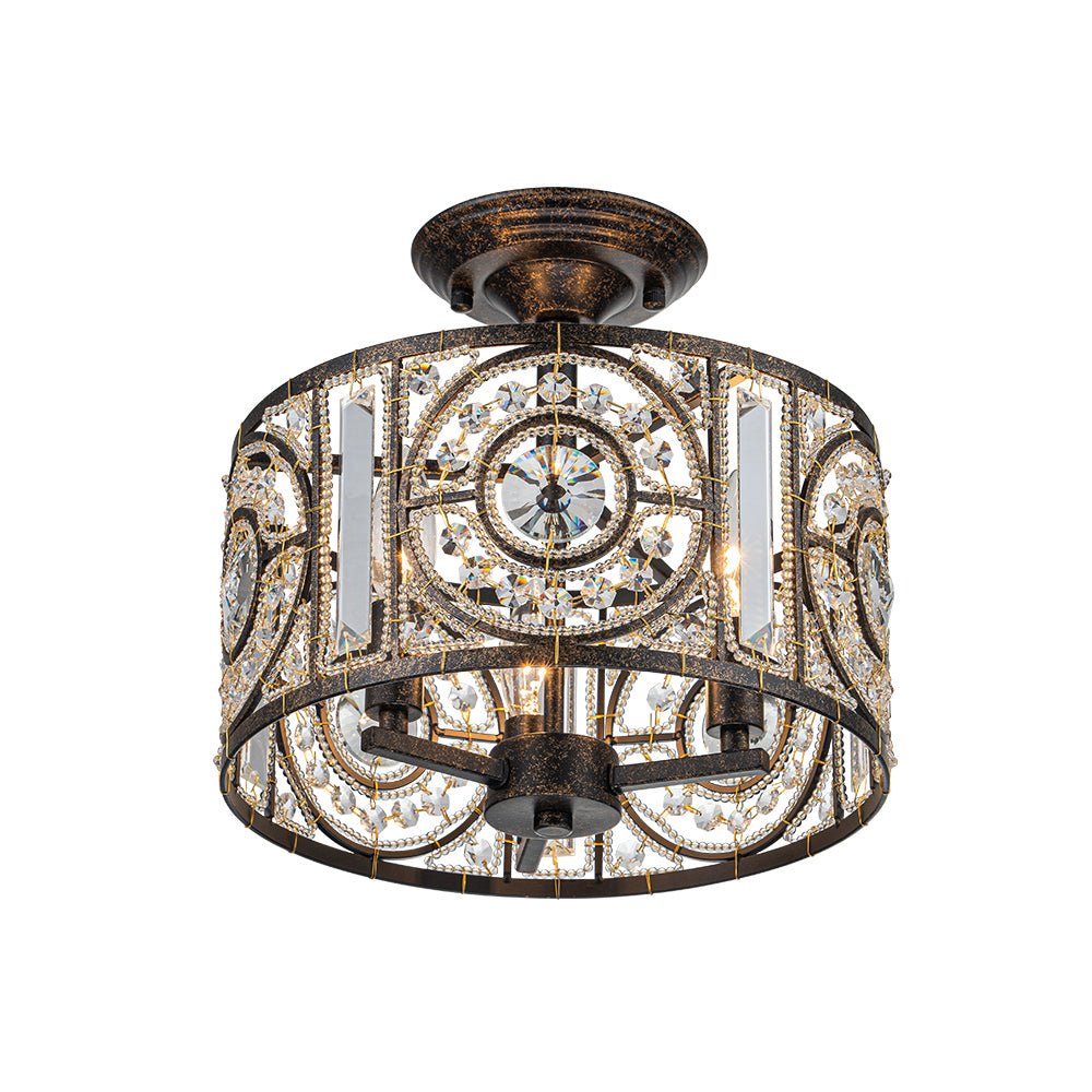 Kristallen Plafondlamp Zwart Goud 30cm 3 Lichts Vintage Drum E12 Woonkamer Eetkamer Slaapkamer Entree Badkamer Marokkaans Luxe | Sansoti