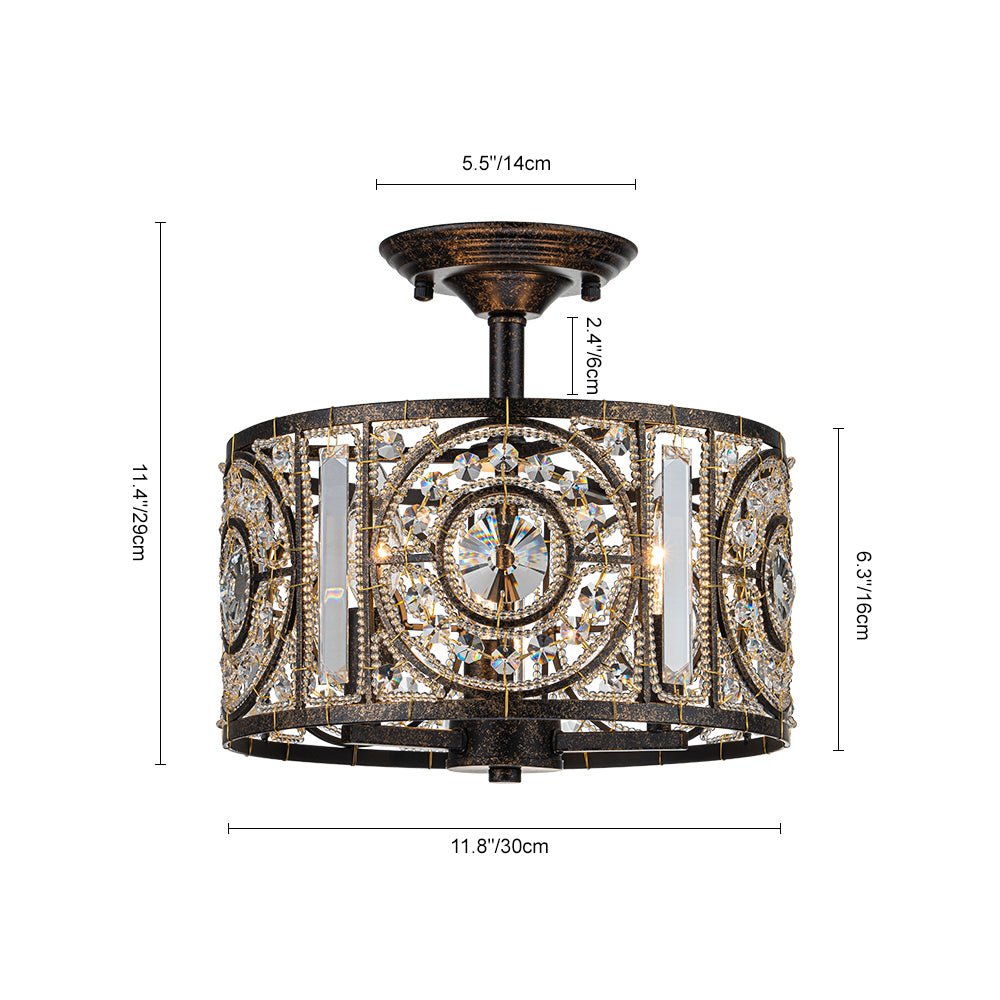 Kristallen Plafondlamp Zwart Goud 30cm 3 Lichts Vintage Drum E12 Woonkamer Eetkamer Slaapkamer Entree Badkamer Marokkaans Luxe | Sansoti