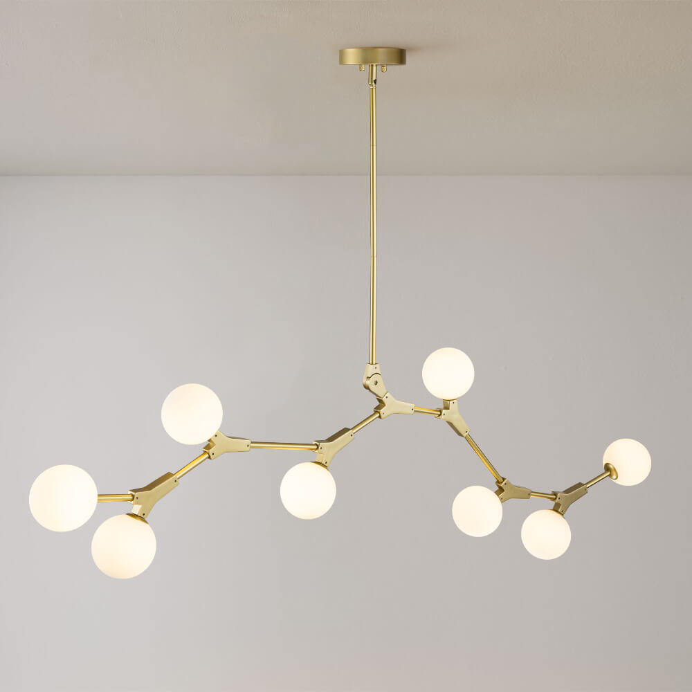 Lineaire Kroonluchter met Glazen Bellen 140cm Messing Zwart 8-Lichts G9 Verstelbaar Modern Design Eetkamerlamp | Sansoti