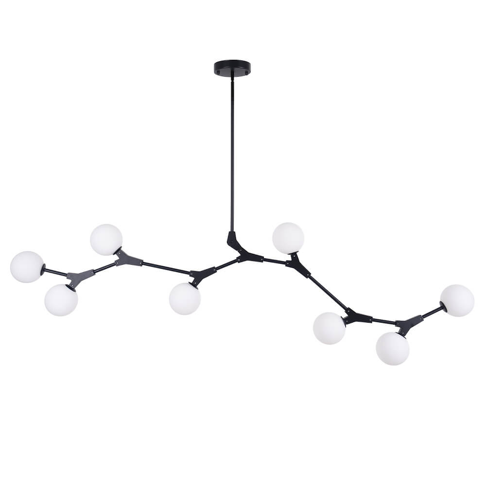 Lineaire Kroonluchter met Glazen Bellen 140cm Messing Zwart 8-Lichts G9 Verstelbaar Modern Design Eetkamerlamp | Sansoti