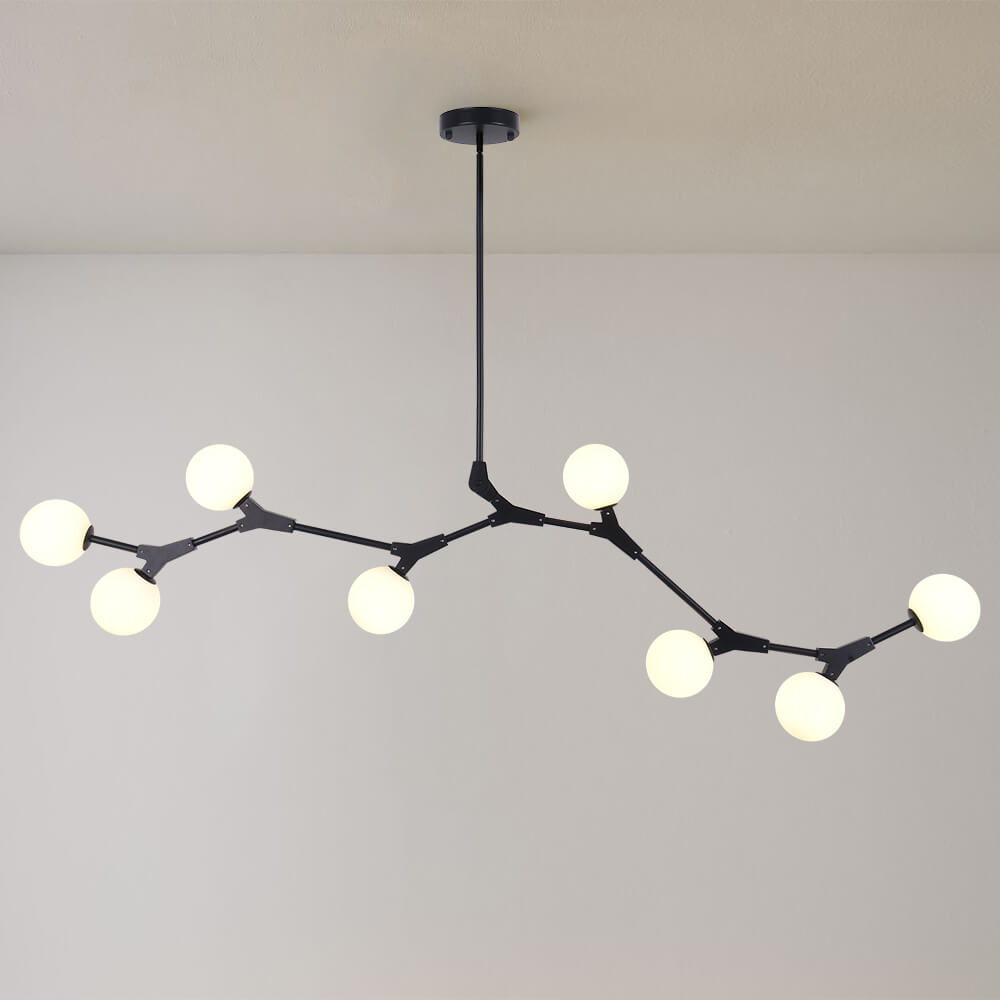 Lineaire Kroonluchter met Glazen Bellen 140cm Messing Zwart 8-Lichts G9 Verstelbaar Modern Design Eetkamerlamp | Sansoti