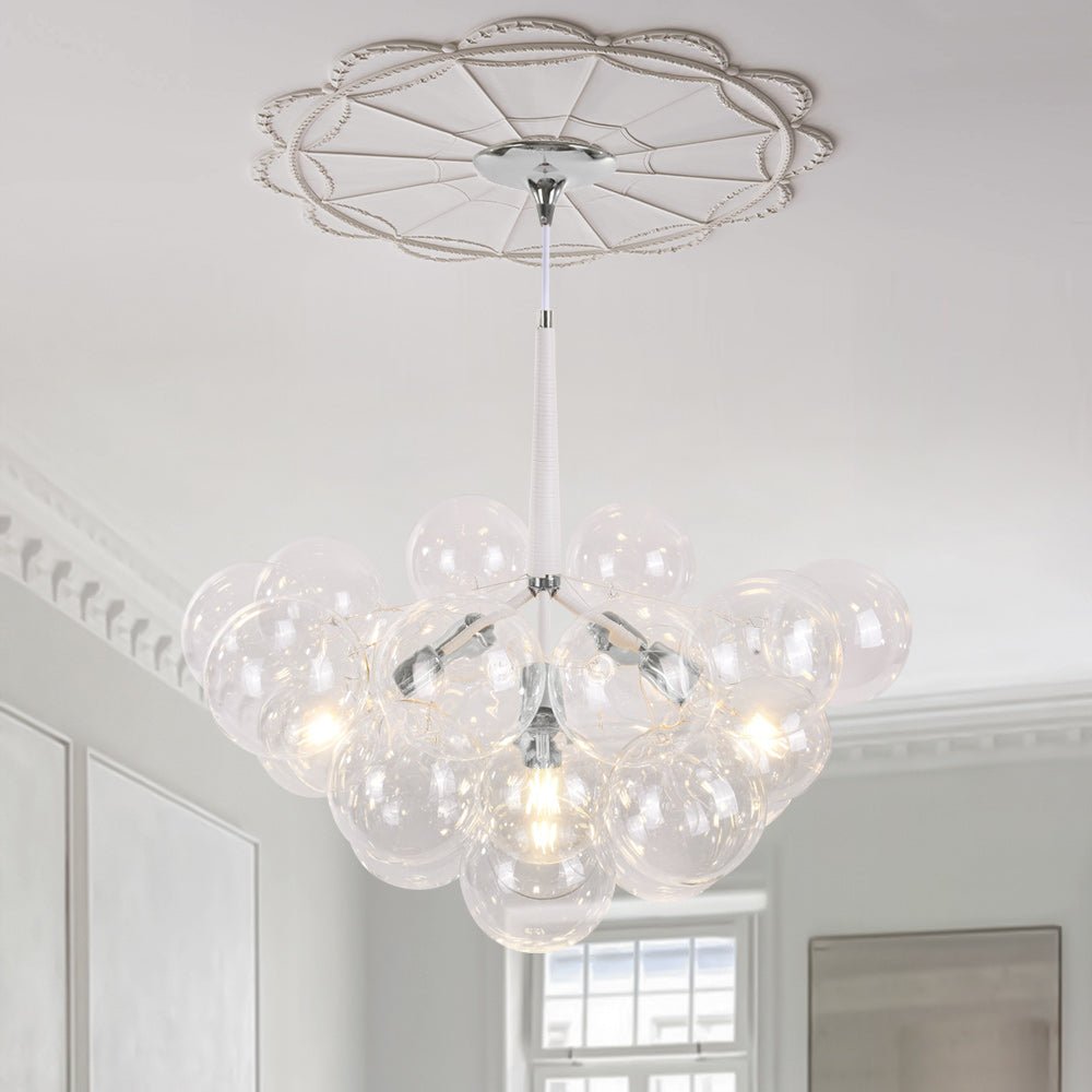 Glaskugeln Hängelampe Cluster Chrom Weiß Schwarz 63cm 6-flammig LED G125 Wohnzimmer Esszimmer Schlafzimmer Eingang Bubble Kronleuchter Verstellbar | Restfield