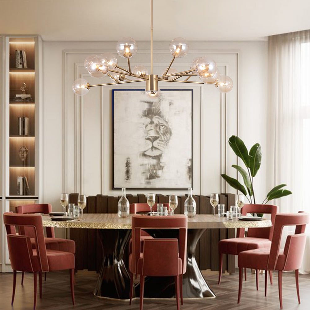 Hanglamp met 15 Glazen Bollen Zwart Messing 112cm Moderne Plafondverlichting voor Eetkamer en Woonkamer | Sansoti