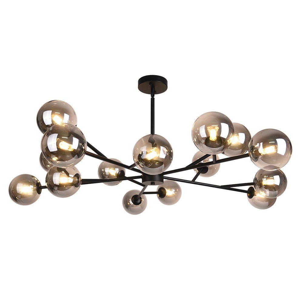 Hanglamp met 15 Glazen Bollen Zwart Messing 112cm Moderne Plafondverlichting voor Eetkamer en Woonkamer | Sansoti