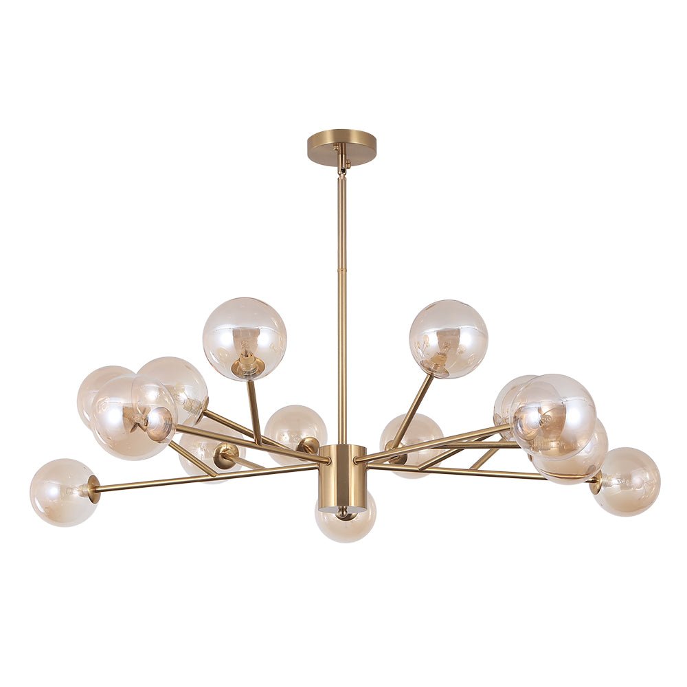 Hanglamp met 15 Glazen Bollen Zwart Messing 112cm Moderne Plafondverlichting voor Eetkamer en Woonkamer | Sansoti