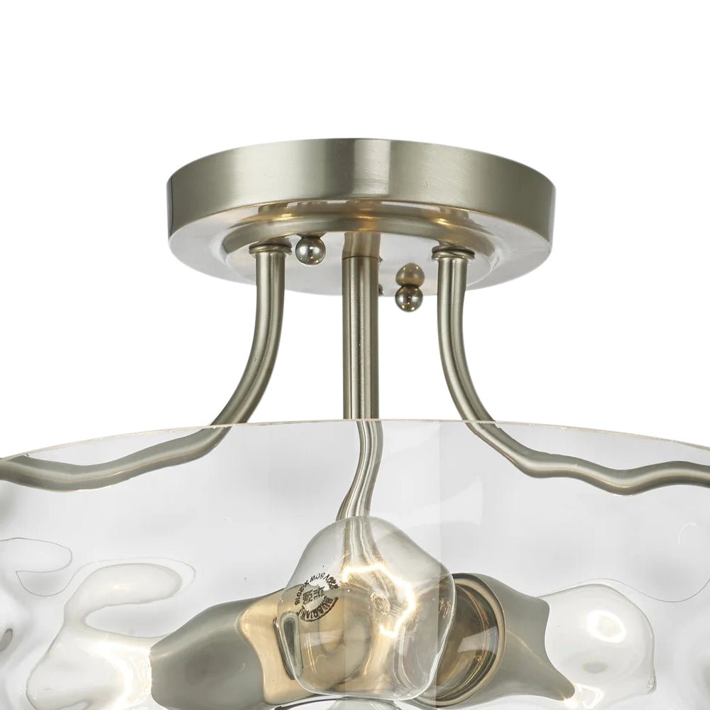 Glas-Deckenleuchte Drum Nickel 30cm 2-flammig Hammerschlagglas Badezimmer Eingang Küche Schlafzimmer Semi-Flush-Mount Flur Wohnzimmer | Restfield