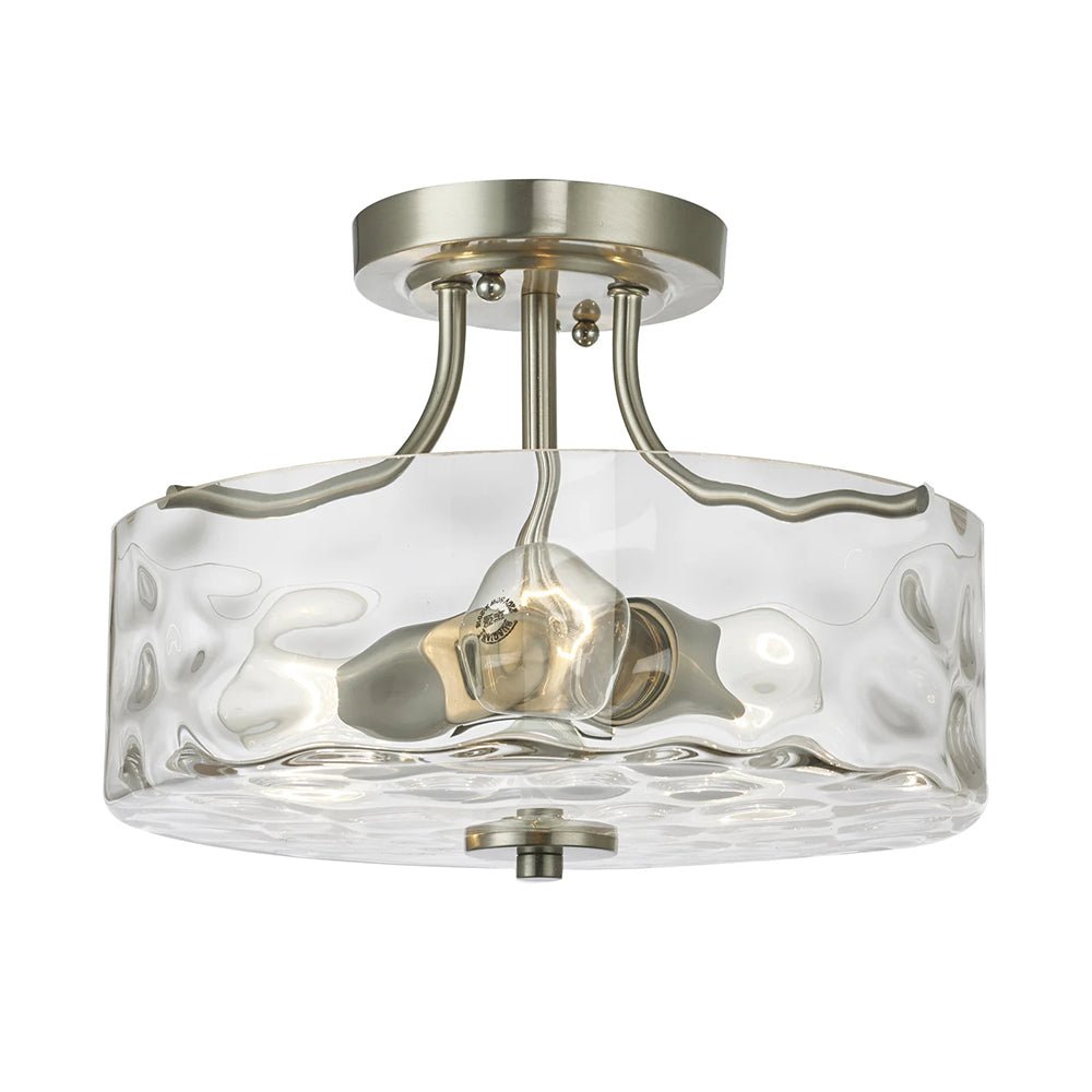 Glas-Deckenleuchte Drum Nickel 30cm 2-flammig Hammerschlagglas Badezimmer Eingang Küche Schlafzimmer Semi-Flush-Mount Flur Wohnzimmer | Restfield