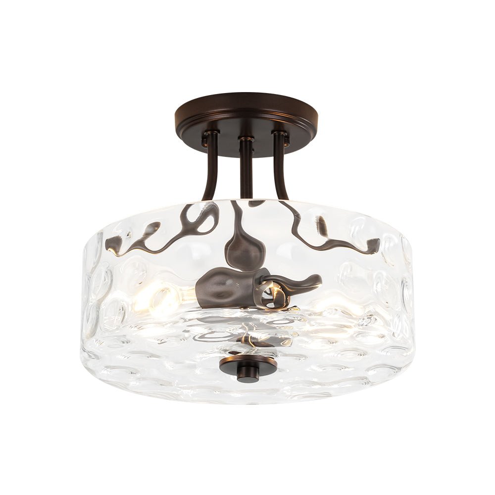 Glas-Deckenleuchte Drum Messing 30cm 2-flammig Hammerschlagglas Wohnzimmer Esszimmer Semi-Flush-Mount Badezimmer Eingang Flur Schlafzimmer | Restfield