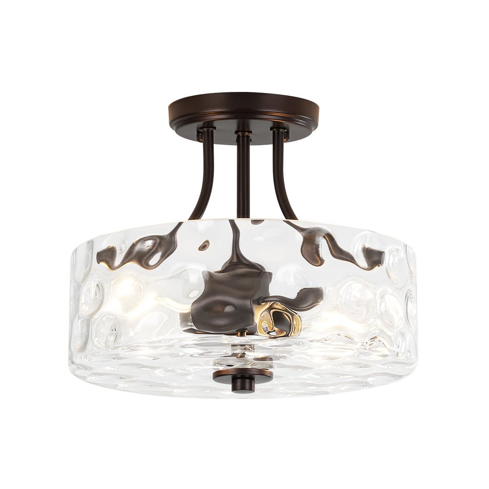 Glas-Deckenleuchte Drum Messing 30cm 2-flammig Hammerschlagglas Wohnzimmer Esszimmer Semi-Flush-Mount Badezimmer Eingang Flur Schlafzimmer | Restfield