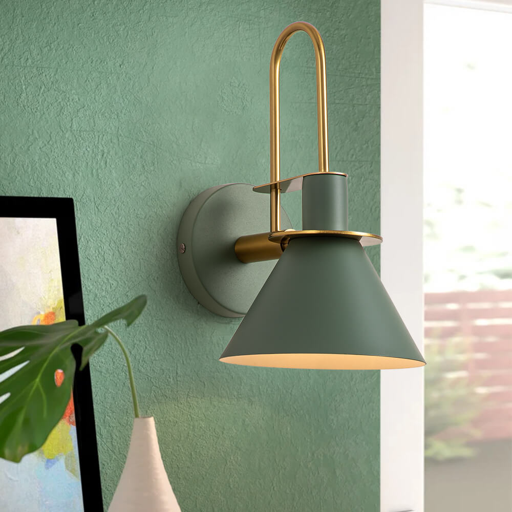 Applique Murale Cône Noir Blanc Vert Laiton 31cm E26 Milieu du Siècle Chambre Entrée Couloir Salle à Manger Vintage Spot Mural Escalier Rétro | Restfield