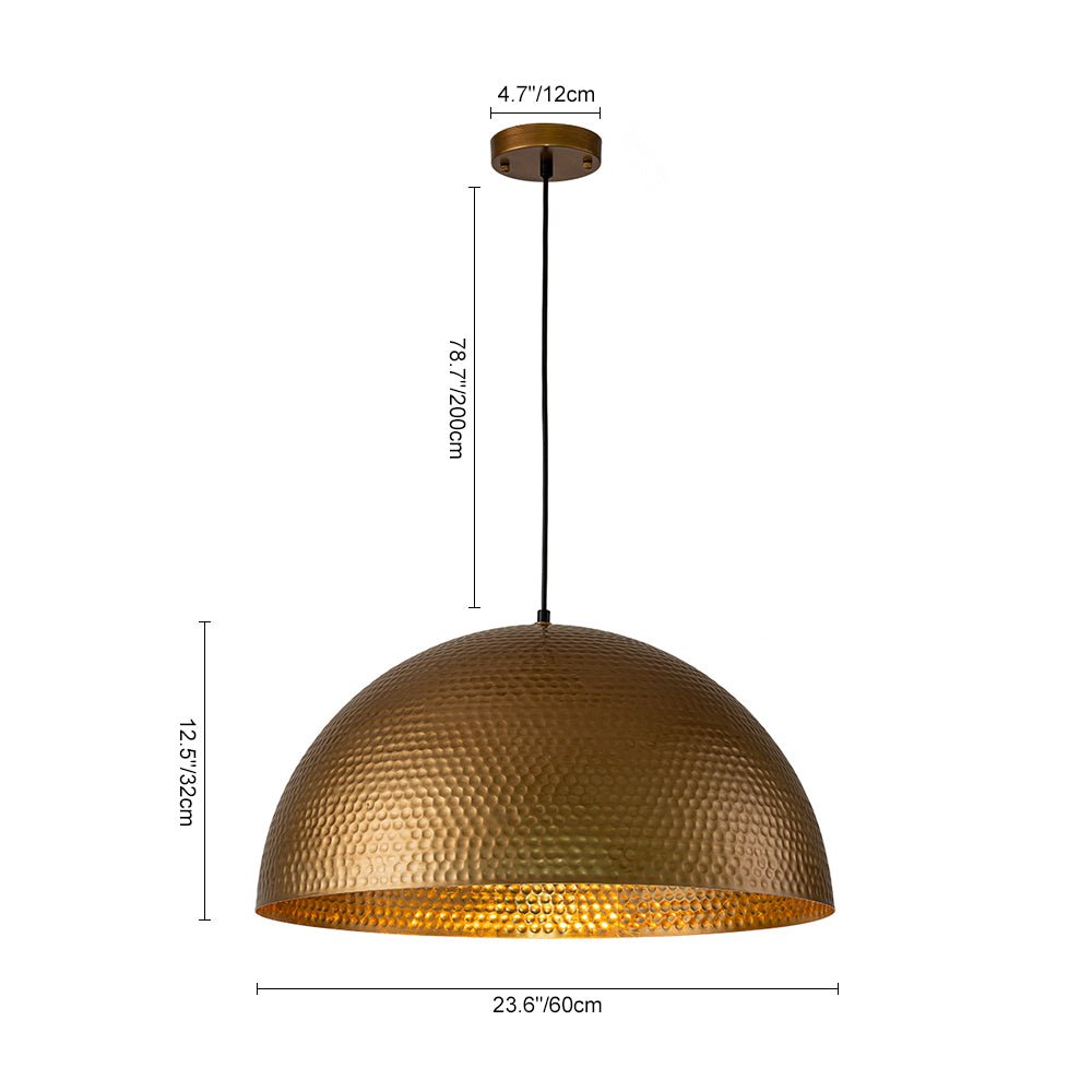 Suspension Dôme Métal Martelé Laiton Argent 40cm 60cm Îlot de Cuisine Salle à Manger Salon Entrée Vintage Industriel Dimmable E26 | Restfield