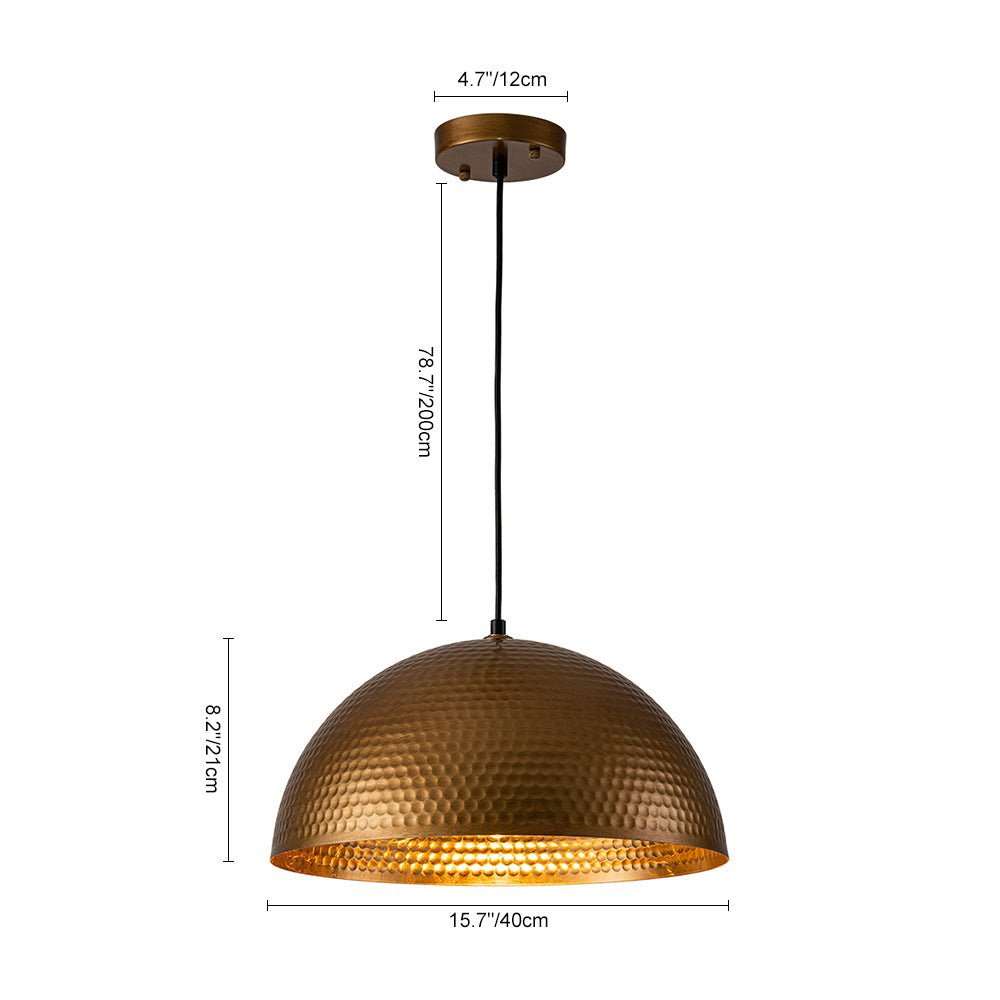 Suspension Dôme Métal Martelé Laiton Argent 40cm 60cm Îlot de Cuisine Salle à Manger Salon Entrée Vintage Industriel Dimmable E26 | Restfield