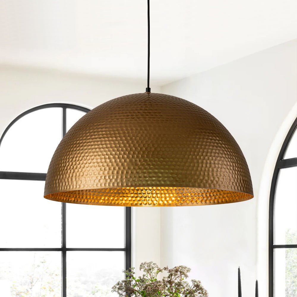 Suspension Dôme Métal Martelé Laiton Argent 40cm 60cm Îlot de Cuisine Salle à Manger Salon Entrée Vintage Industriel Dimmable E26 | Restfield