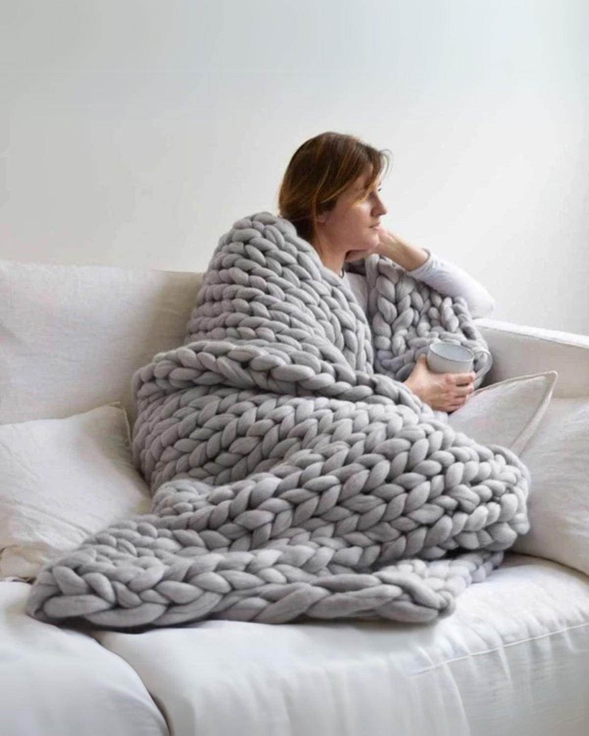 Handgebreid Chunky Plaid – Dik Gebreide Deken in Zachte Chenille voor Bank en Bed | Sansoti