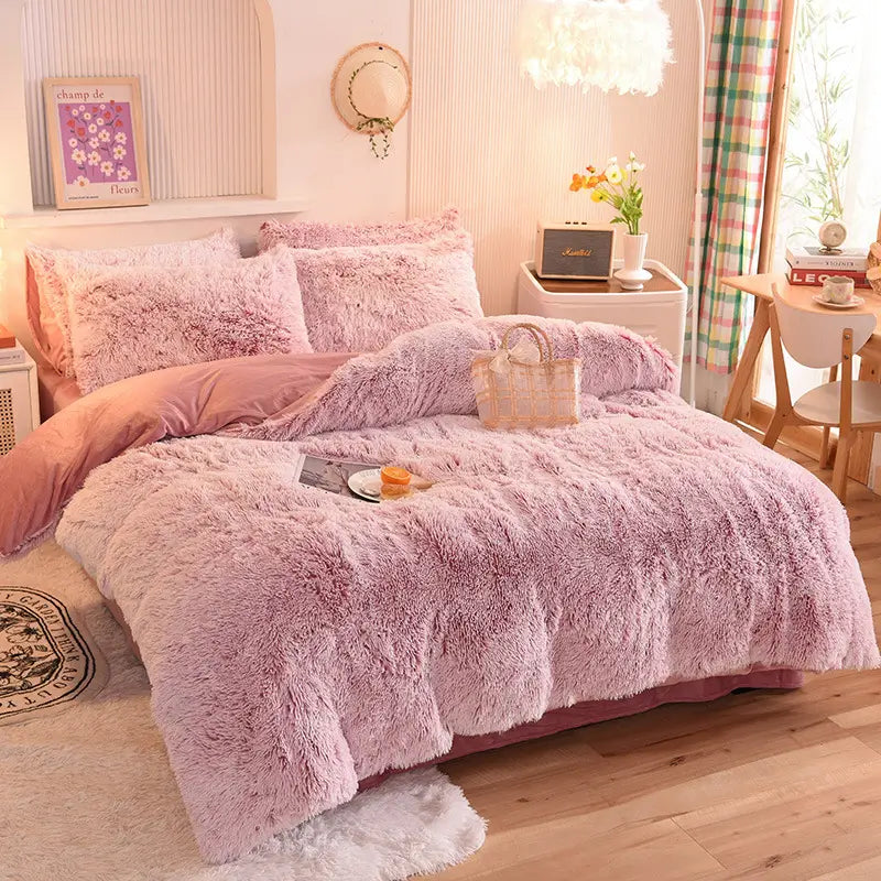 Fluffy Fleece Bedding Set – Teddy 3-piece or 4-piece – Duvet Cover Sheet Pillowcases Single | Sansoti