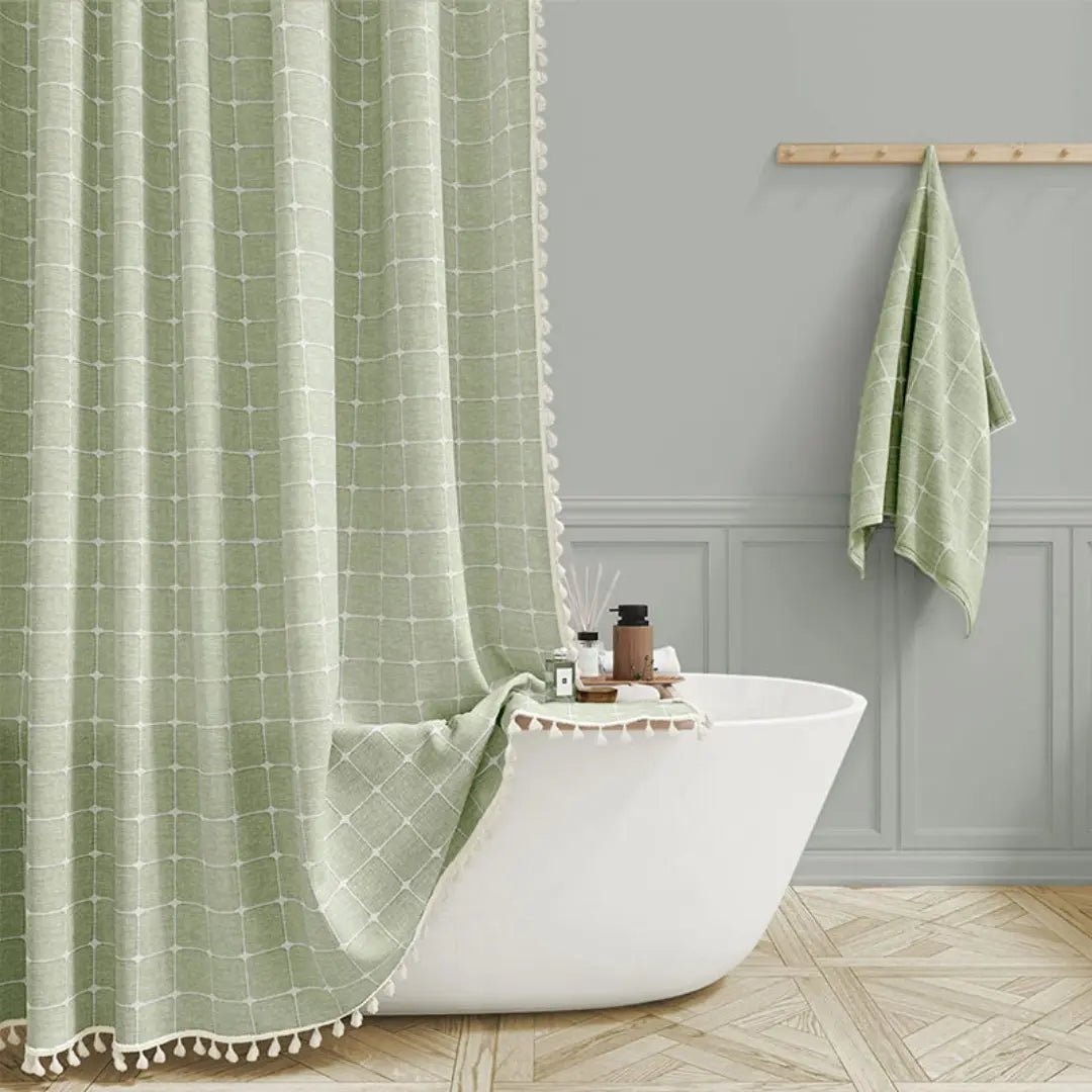 Linnen Douchegordijn met Kwastjes Waterdicht Jacquard Boho Stijl Badkamerdecoratie Modern Bohemian Design | Sansoti