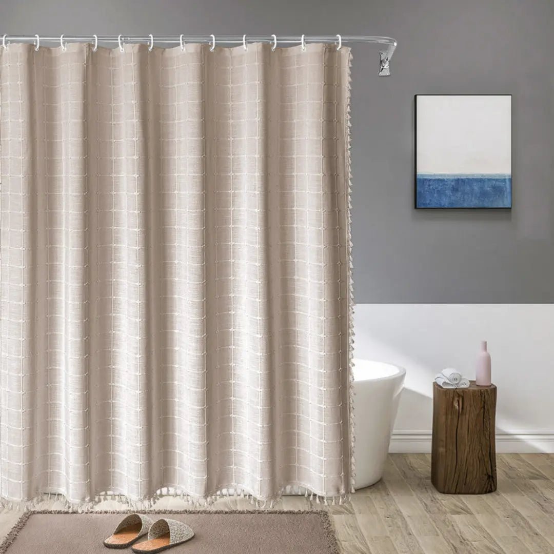 Linnen Douchegordijn met Kwastjes Waterdicht Jacquard Boho Stijl Badkamerdecoratie Modern Bohemian Design | Sansoti
