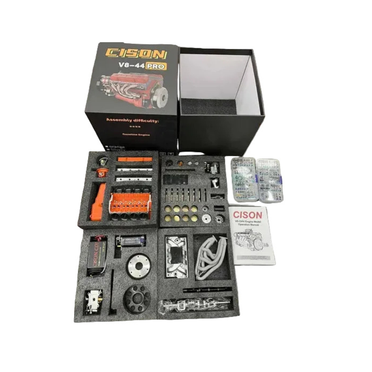 Mini V8 Engine Model Building Kit, Metal, with CDI Ignition, CNC-Machined, RC-Compatible, Educational Hobby Project | Sansoti