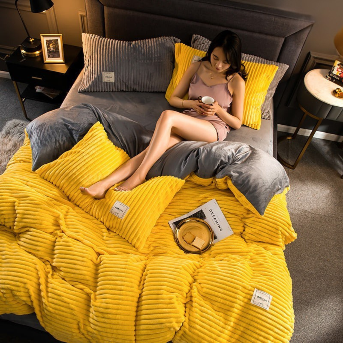 Beidseitig warmes Fleece-Bettwäsche-Set mit Kissenbezug, waschbare samtige Bettwäsche, luxuriöse Winterdecke, komfortabel | Sansoti