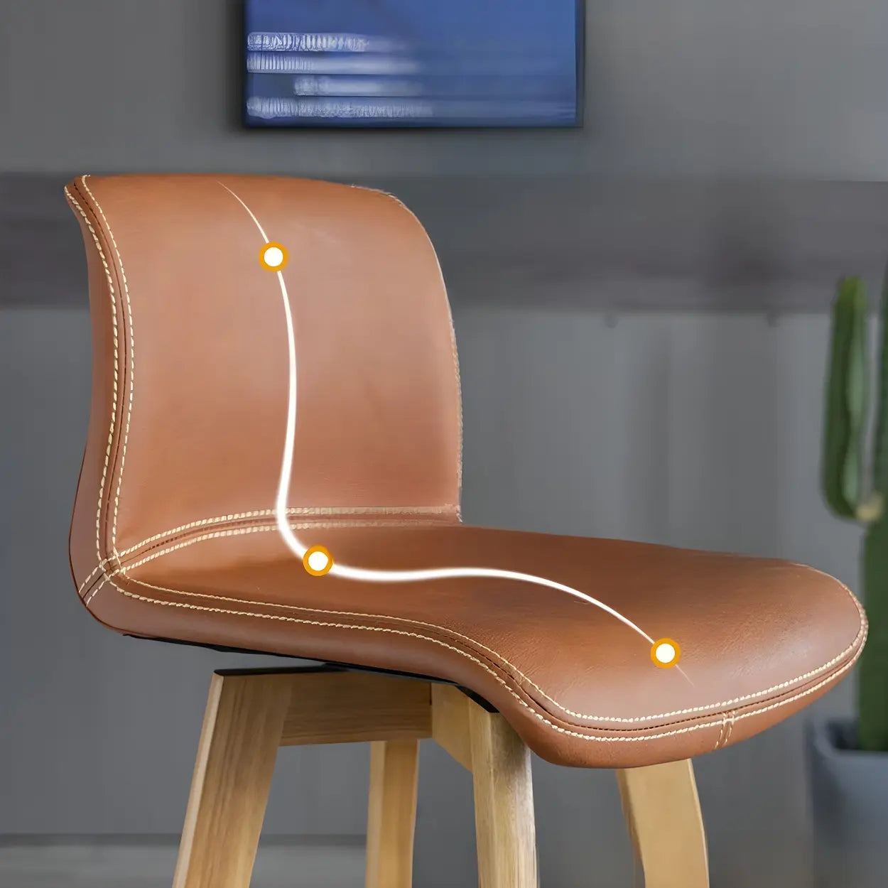 Tabouret de Bar Pivotant en Cuir avec Dossier et Pieds en Bois – Chaise de Bar Moderne Pivotante à 360° pour Îlot de Cuisine et Bar à Domicile | Restfield