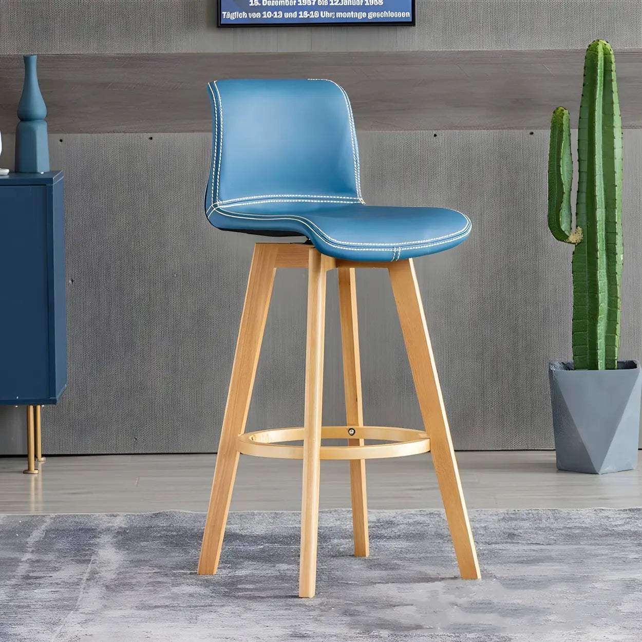Tabouret de Bar Pivotant en Cuir avec Dossier et Pieds en Bois – Chaise de Bar Moderne Pivotante à 360° pour Îlot de Cuisine et Bar à Domicile | Restfield
