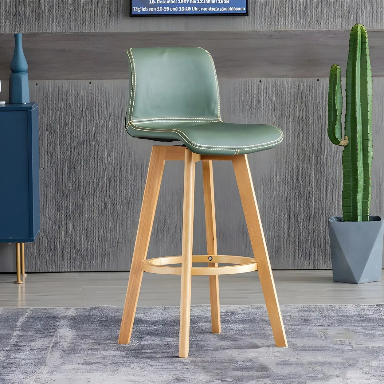 Tabouret de Bar Pivotant en Cuir avec Dossier et Pieds en Bois – Chaise de Bar Moderne Pivotante à 360° pour Îlot de Cuisine et Bar à Domicile | Restfield