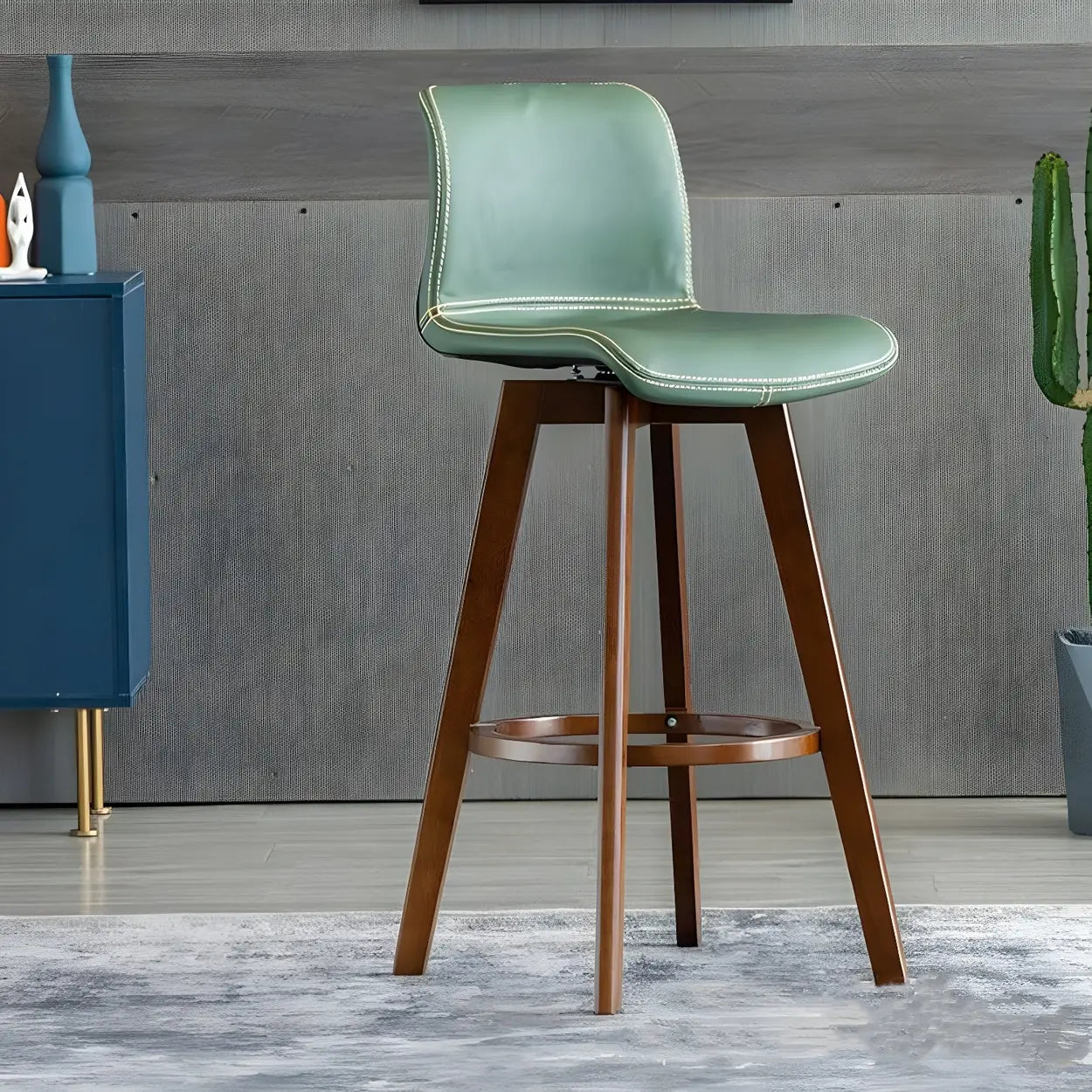 Tabouret de Bar Pivotant en Cuir avec Dossier et Pieds en Bois – Chaise de Bar Moderne Pivotante à 360° pour Îlot de Cuisine et Bar à Domicile | Restfield