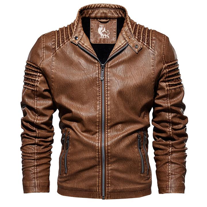 Leren Heren Motorjack Cognac met Kraag en Ritssluiting Vintage Stijl voor Stoere Casual Look Elke Dag | Sansoti