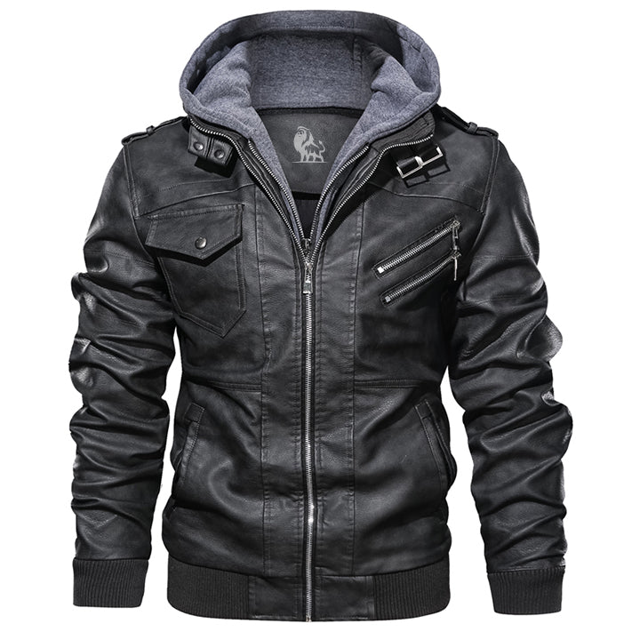 Lederjacke mit abnehmbarer Kapuze Schwarz Wasserdicht Kratzfest Premium-Lederjacke für Herren und Damen | Sansoti