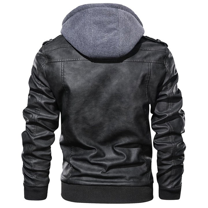 Lederjacke mit abnehmbarer Kapuze Schwarz Wasserdicht Kratzfest Premium-Lederjacke für Herren und Damen | Sansoti