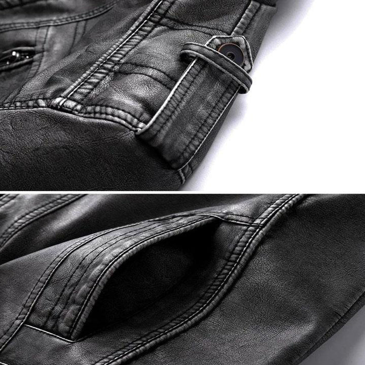 Herren-Motorradjacke aus PU-Kunstleder Schwarz Wasserdicht Kratzfest Bikerjacke Langlebig Stilvoll Motorradbekleidung | Sansoti