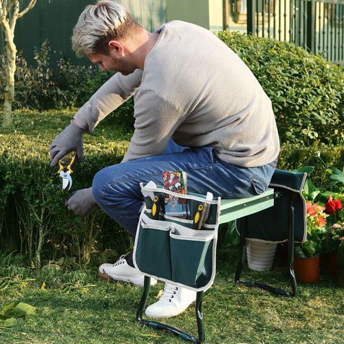 Klappbarer Gartenkniehocker und Sitzbank mit Werkzeugtaschen – Ergonomische Gartenhilfe bis 150 kg | Restfield