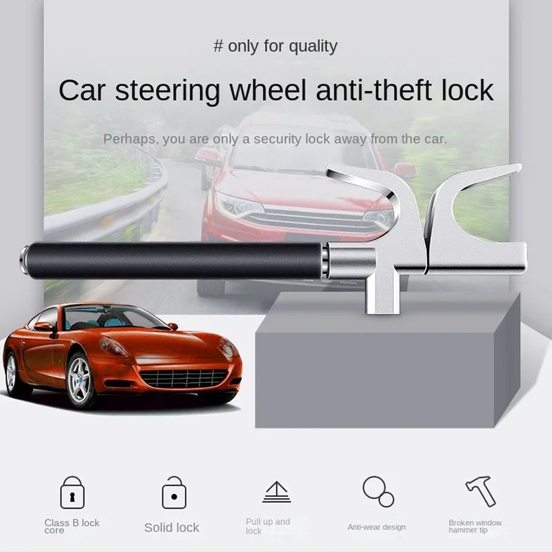 Antivol de volant avec fonction marteau d’urgence – antivol télescopique pour voiture, sécurité et protection contre le vol | Sansoti