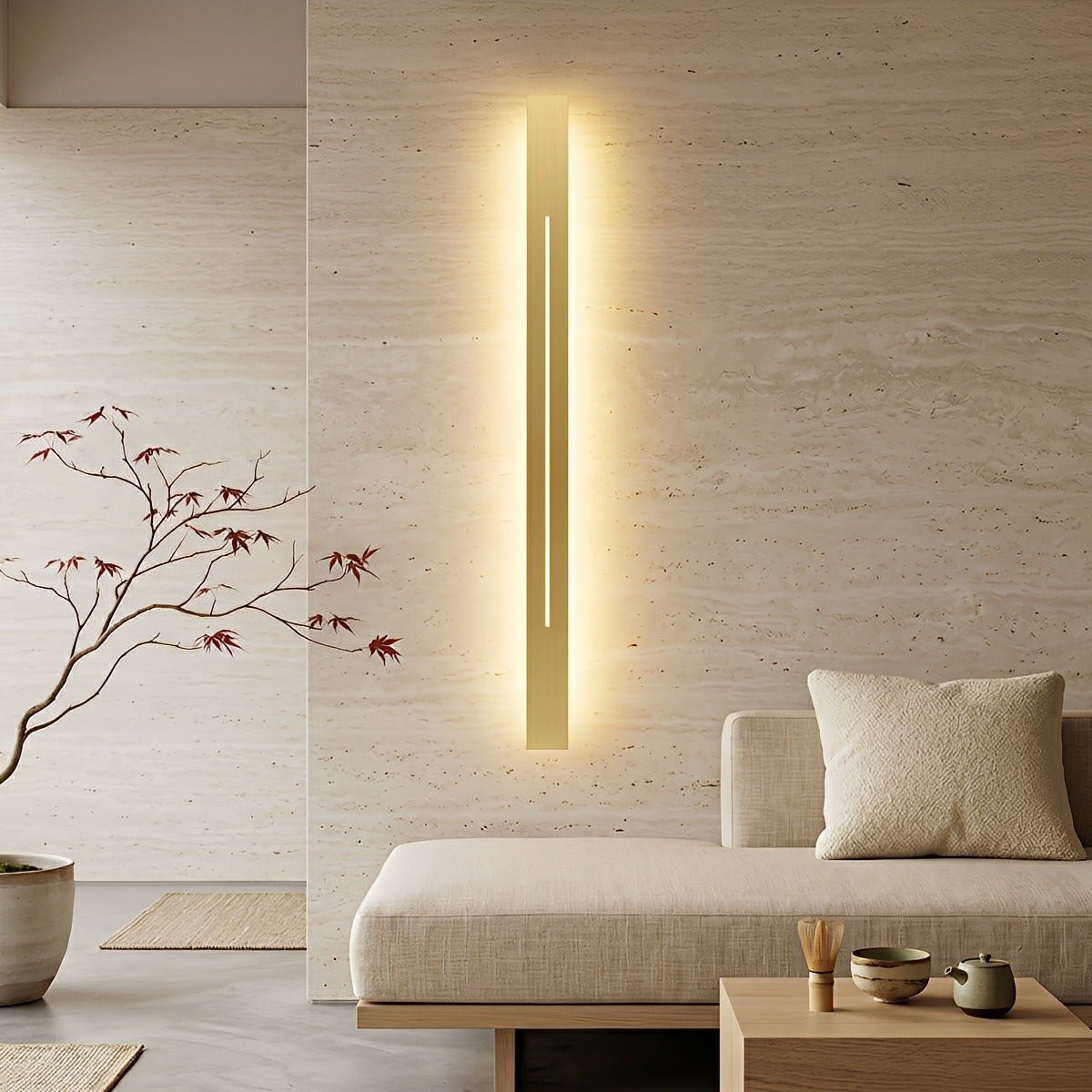 Applique murale élégante à bande LED en fer et acrylique, dimmable, 60-120 cm, pour miroir, salon ou salle de bains, noir et doré, moderne et chaleureuse | Sansoti