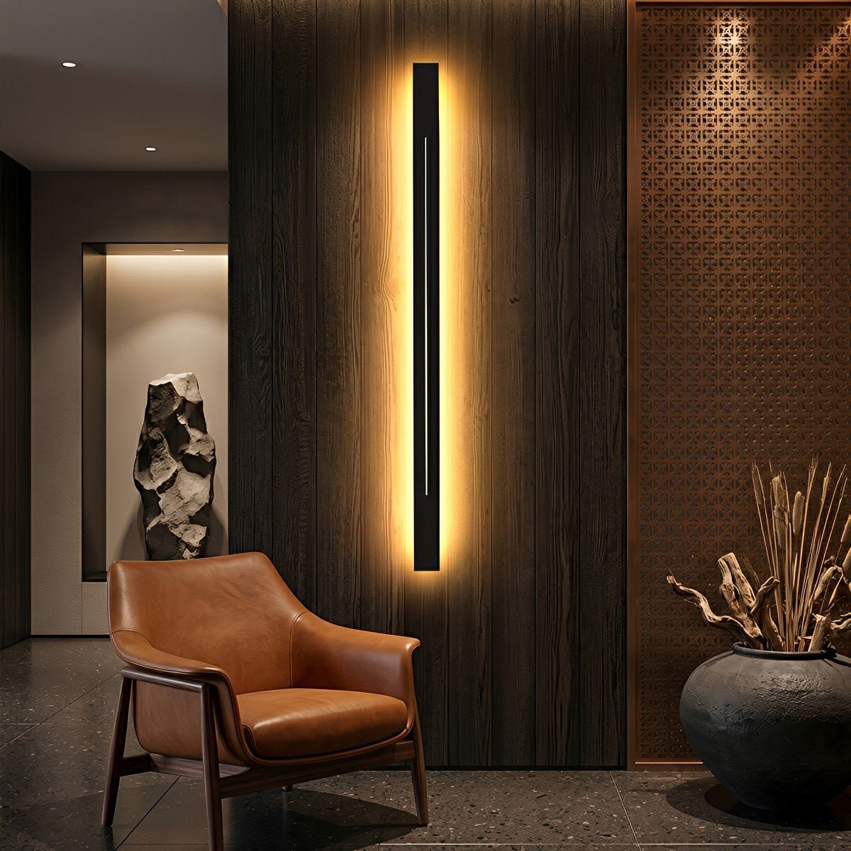 Applique murale élégante à bande LED en fer et acrylique, dimmable, 60-120 cm, pour miroir, salon ou salle de bains, noir et doré, moderne et chaleureuse | Sansoti