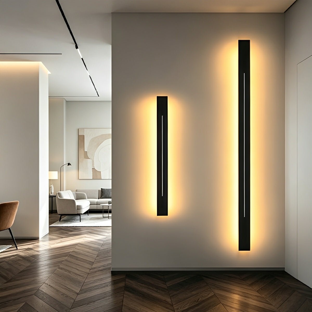 Applique murale élégante à bande LED en fer et acrylique, dimmable, 60-120 cm, pour miroir, salon ou salle de bains, noir et doré, moderne et chaleureuse | Sansoti
