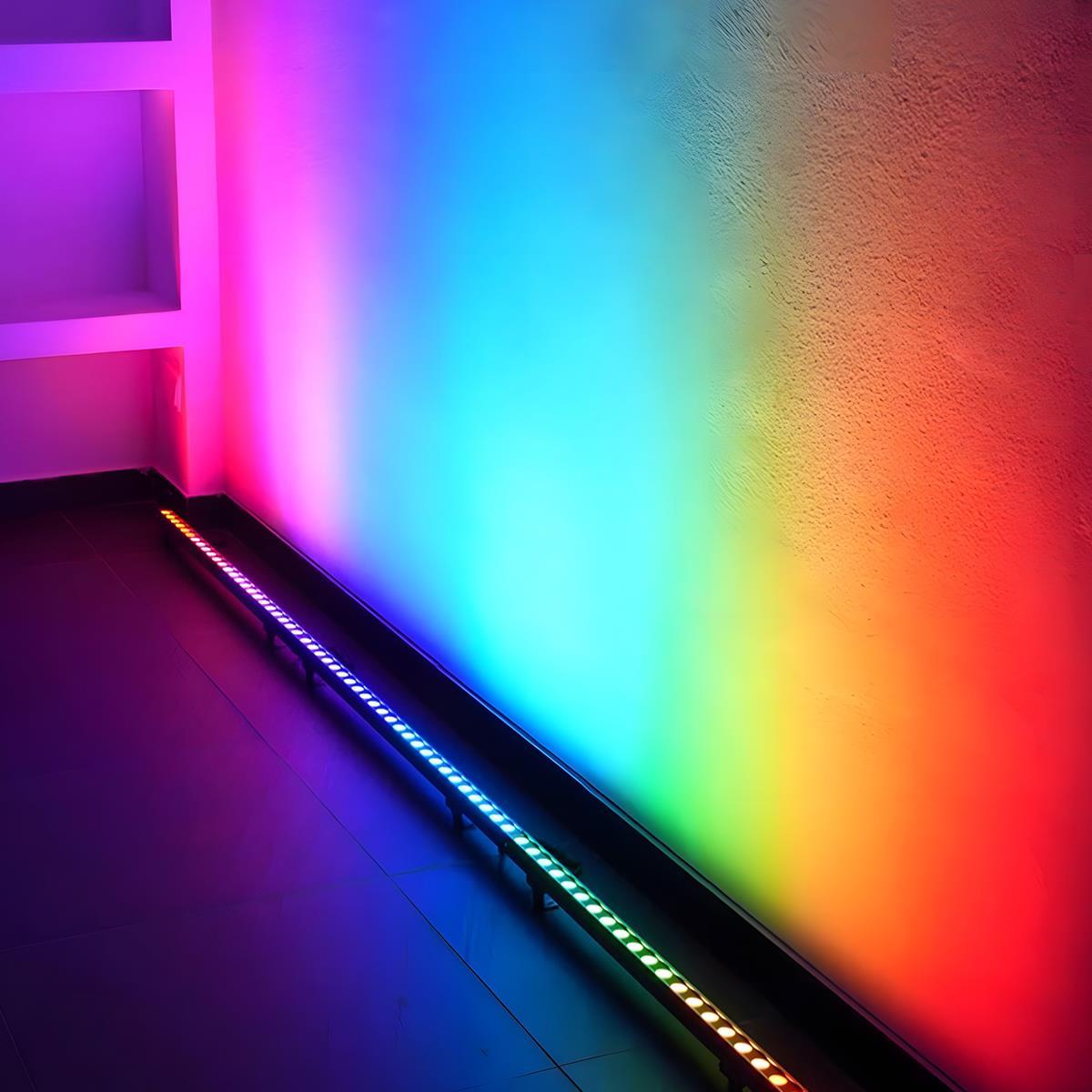 Lave-mur LED encastrable RGB à intensité variable 100 cm en aluminium étanche IP65 24 V pour éclairage extérieur de jardin, terrasse et façade | Sansoti