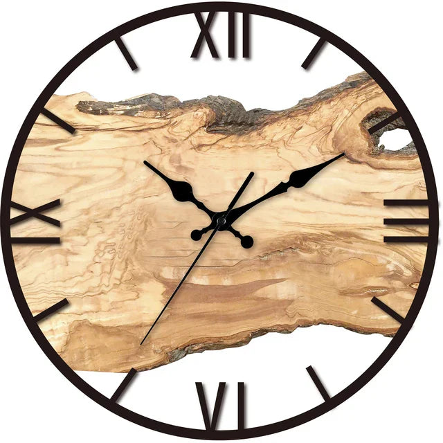 Horloge murale transparente bois résine époxy chiffres romains mouvement silencieux moderne salon chambre | Restfield