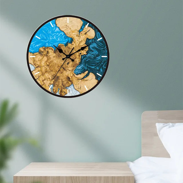 Horloge murale transparente bois résine époxy chiffres romains mouvement silencieux moderne salon chambre | Restfield
