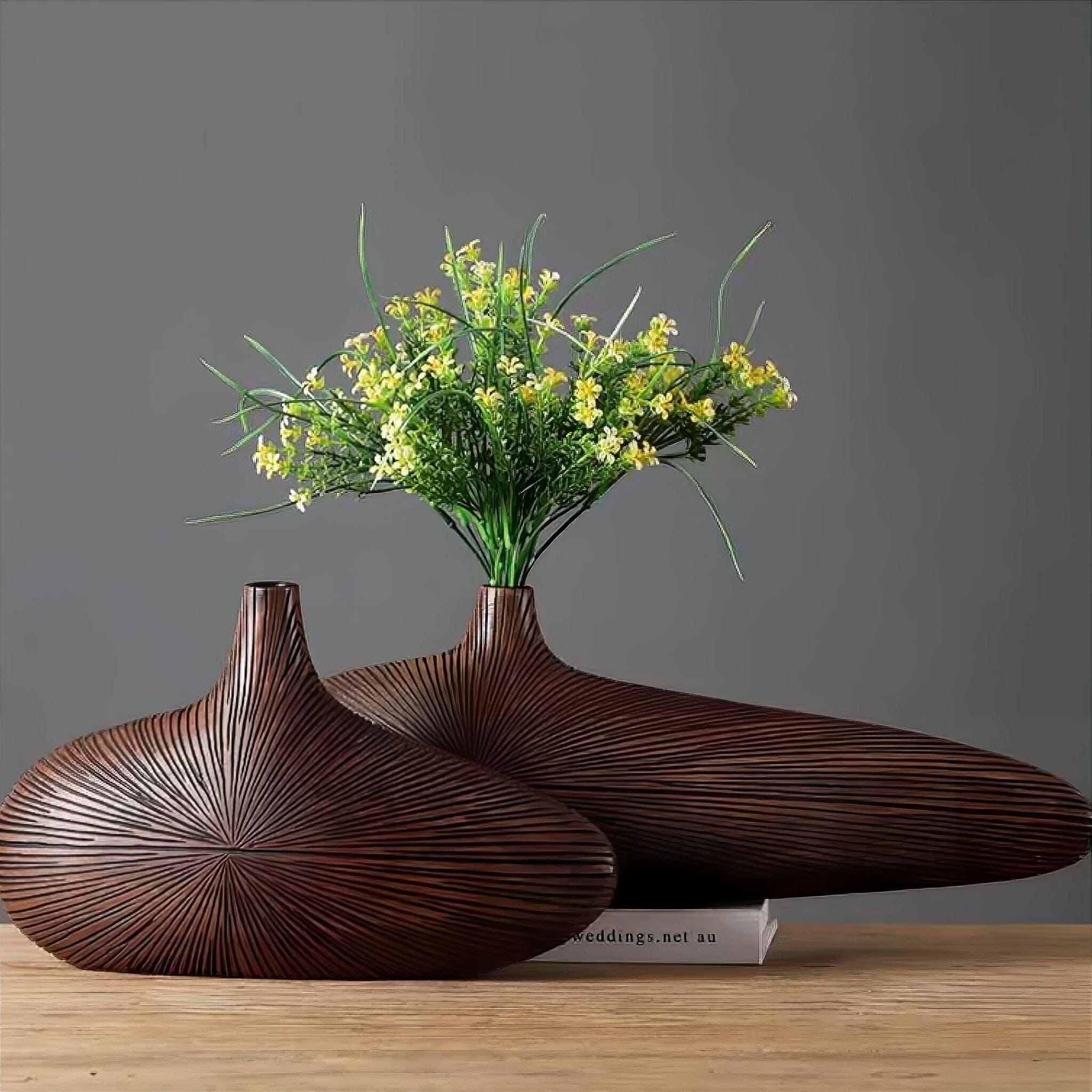 Dekorative Vase Holzoptik Harz Oval Wohnzimmer Tisch | Restfield