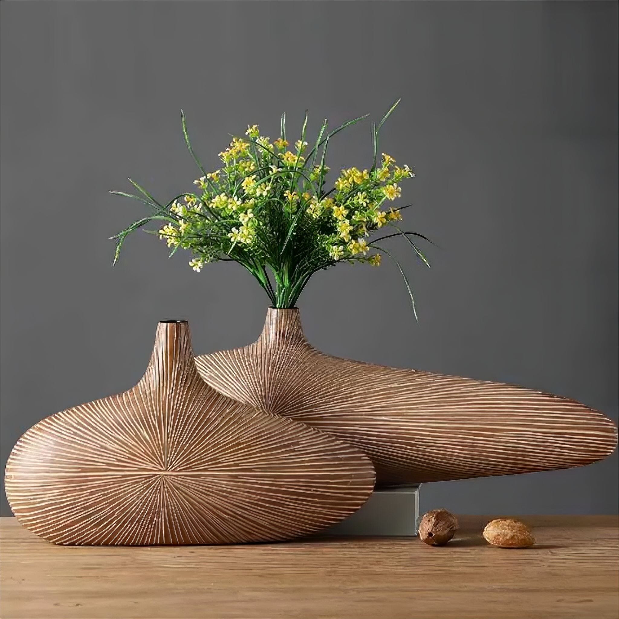 Dekorative Vase Holzoptik Harz Oval Wohnzimmer Tisch | Restfield