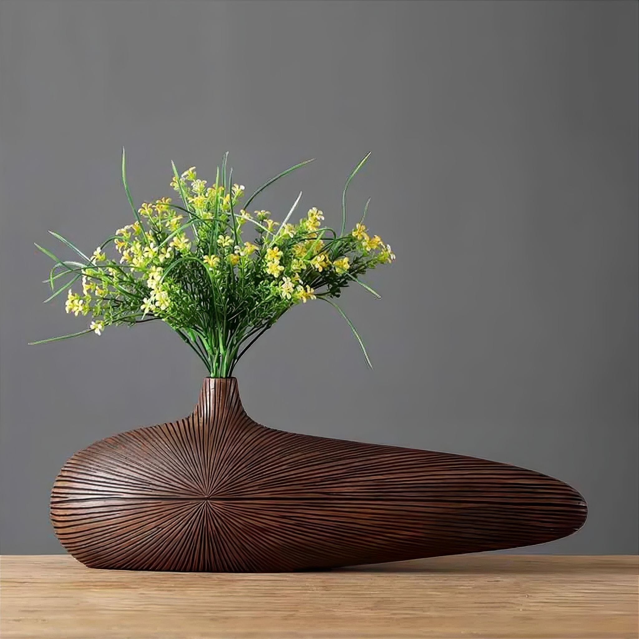 Dekorative Vase Holzoptik Harz Oval Wohnzimmer Tisch | Restfield