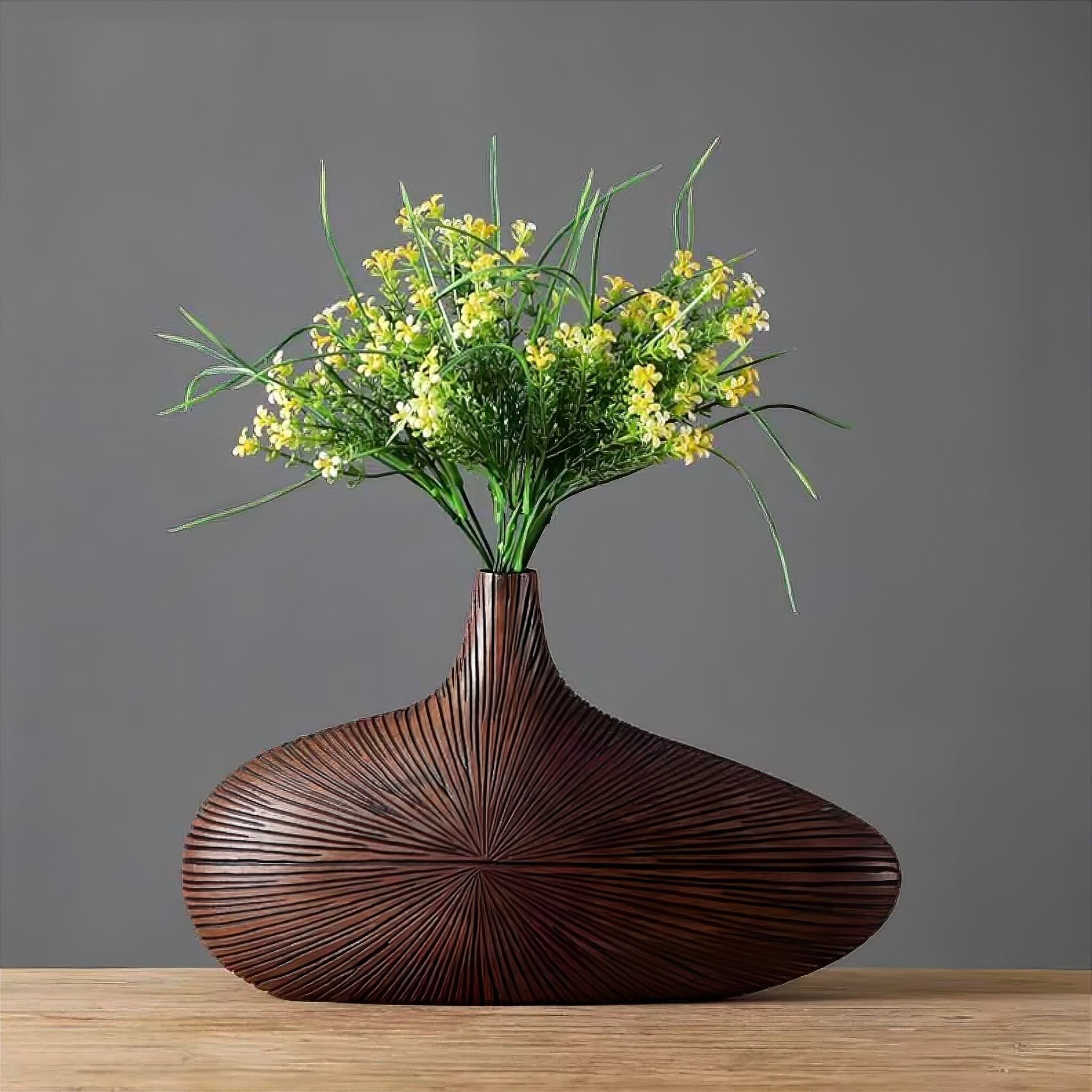 Dekorative Vase Holzoptik Harz Oval Wohnzimmer Tisch | Restfield